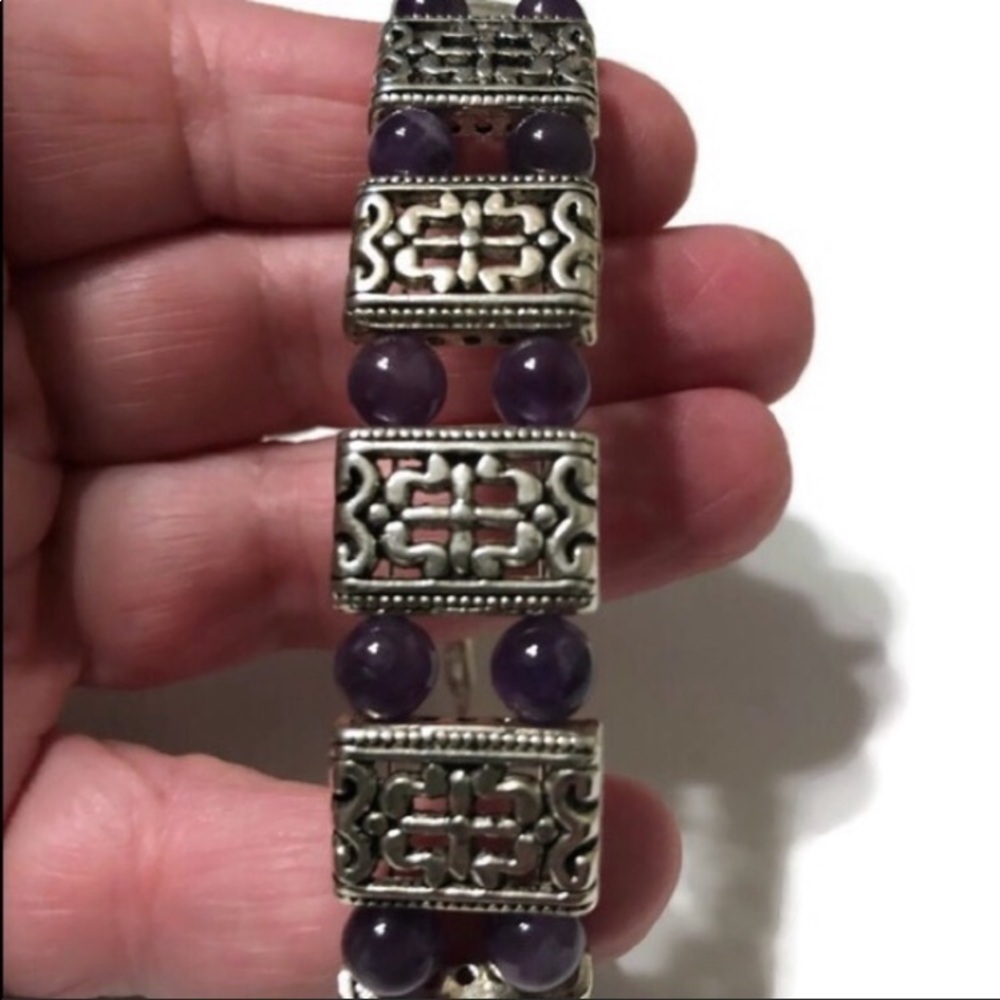 Handmade Amethyst Silver Tone Bracelet - Picture 7 of 7